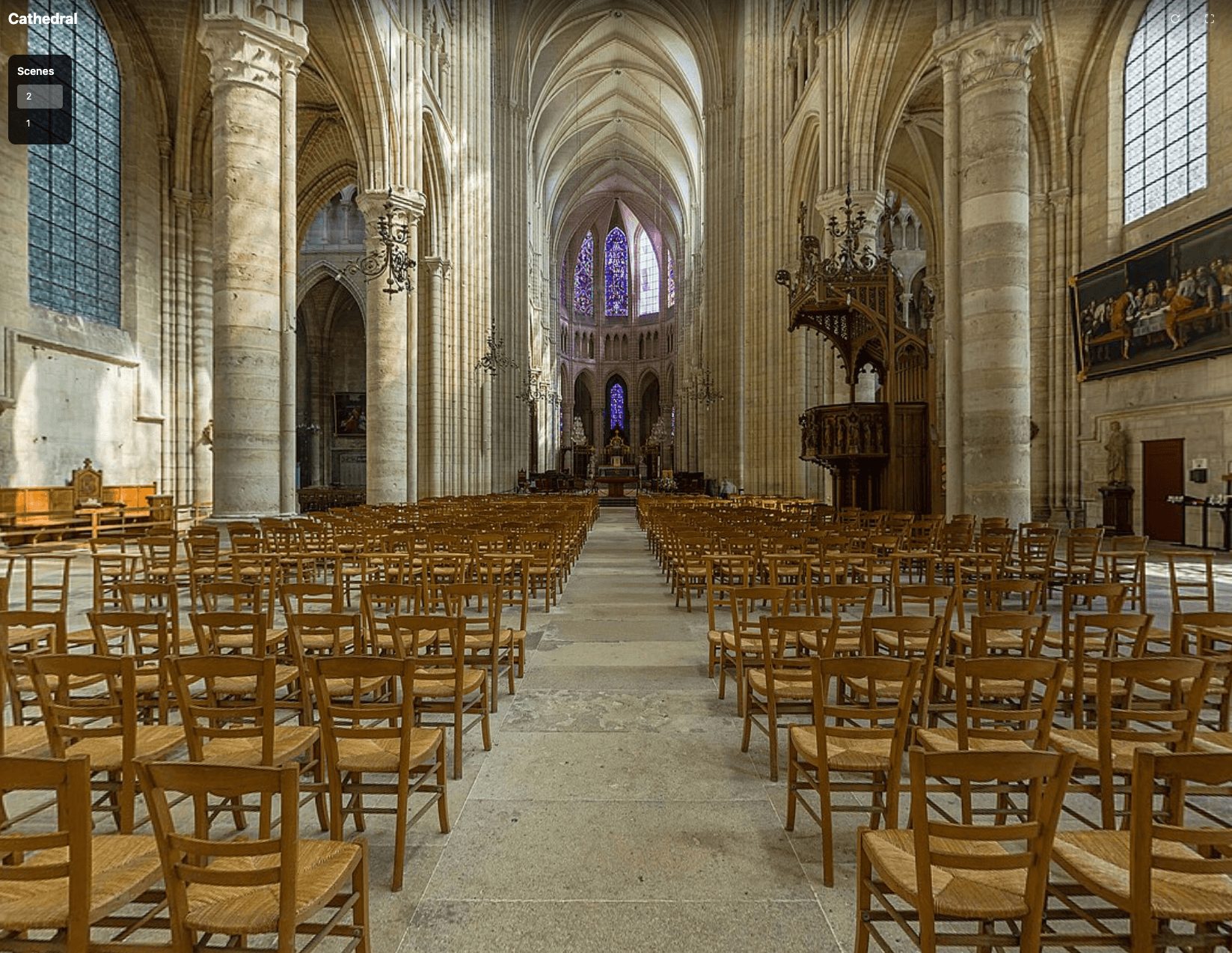 Tours Matter virtual tour editor interface showing cathedral virtual tour creation